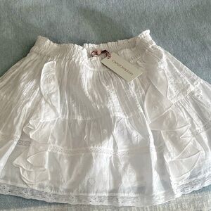NWT LoveShackFancy Shanti Tiered Eyelet Lace Ruffle Mini Skirt, XS